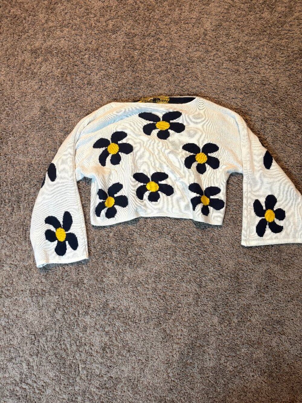 Day & Night White Floral Knit Cropped Sweater Women's Medium Daisy Print